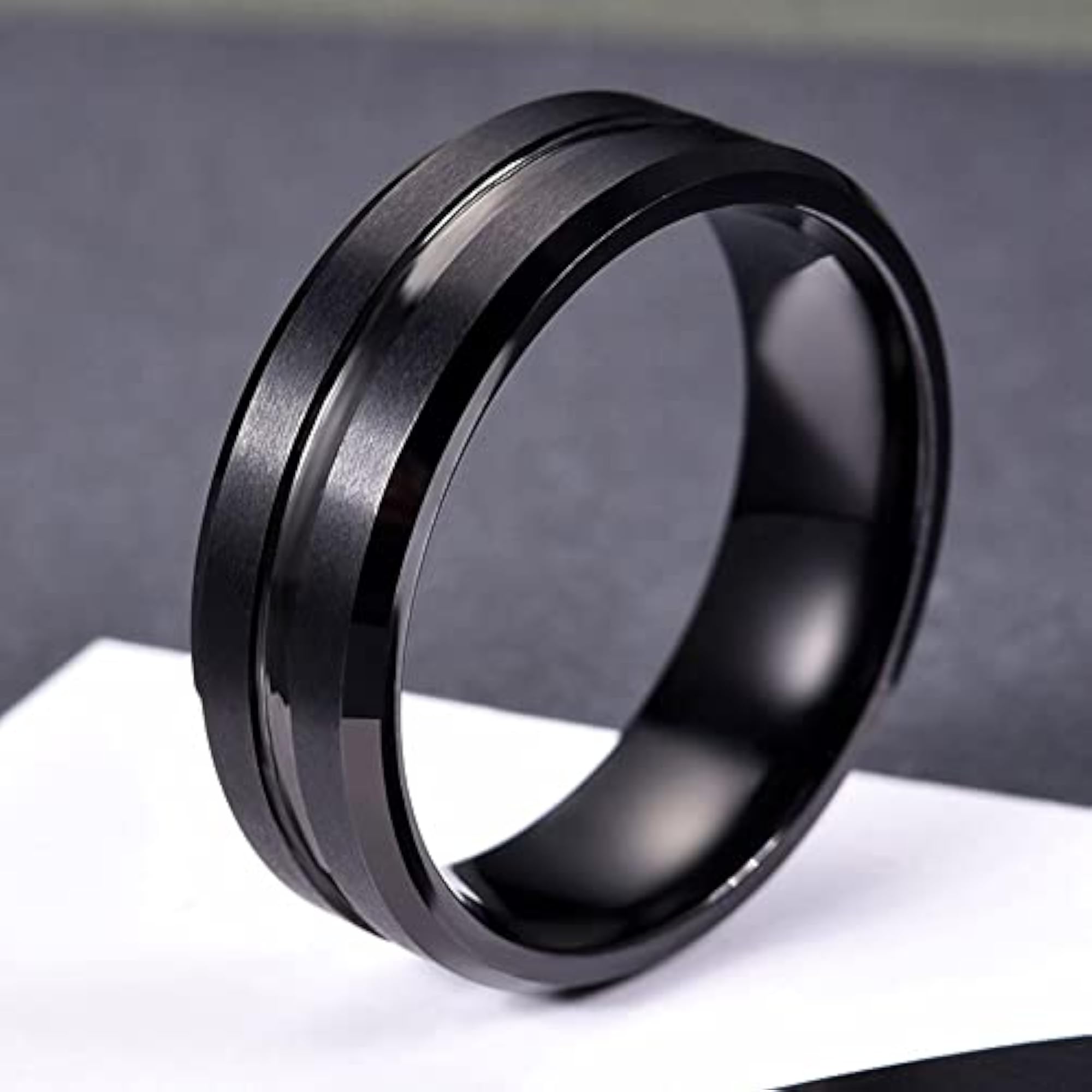 Couple Rings Set, Black Bridal Ring Set